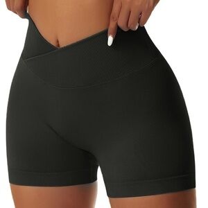 Black Crossover Waist Compression Bum Scrunch Athletic Shorts Size Medium Amazon